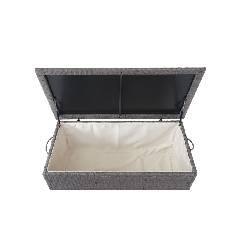 Coffre à coussins en polyrotin, coffre jardin - Premium gris, 51x115x59 cm, 250l