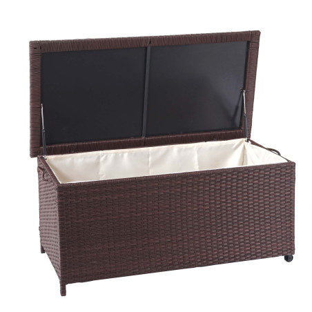 Coffre à coussins en polyrotin, coffre jardin - Premium marron, 51x115x59 cm, 250l