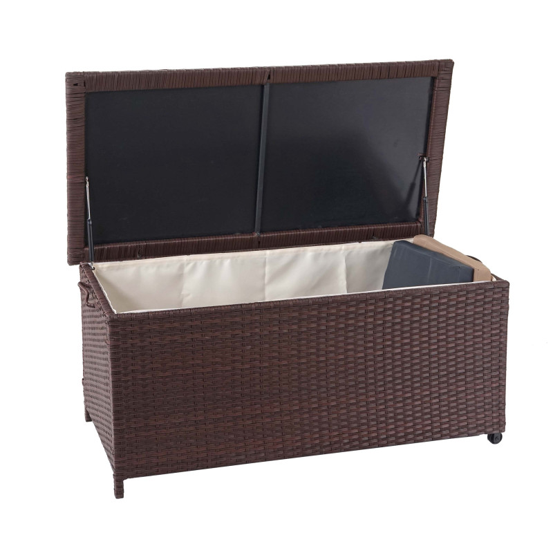 Coffre à coussins en polyrotin, coffre jardin - Premium marron, 51x115x59 cm, 250l