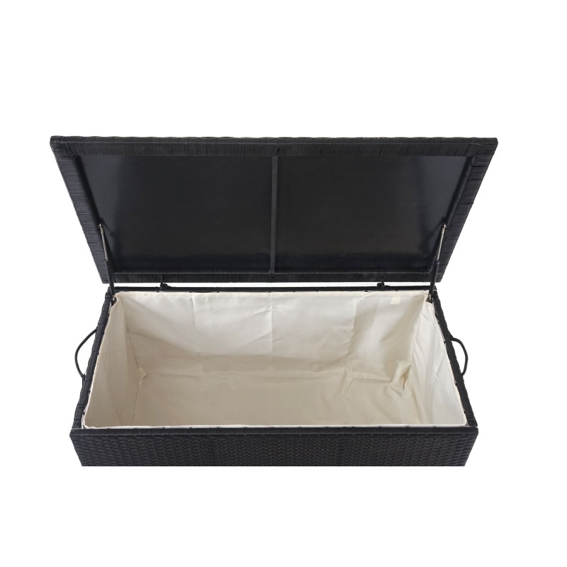 Coffre à coussins en polyrotin, coffre jardin - Premium noir, 51x100x50 cm, 170l