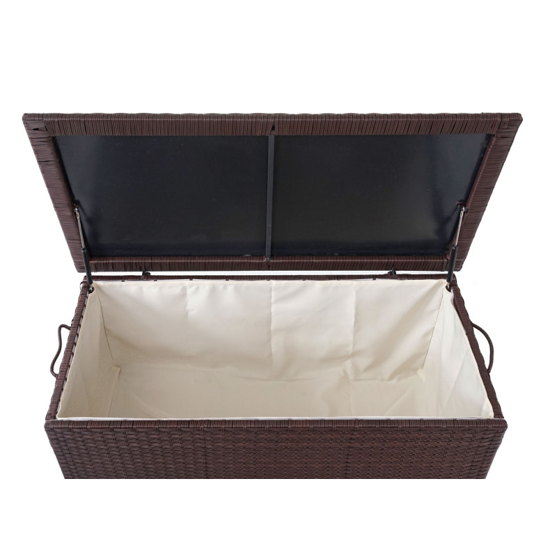 Coffre à coussins en polyrotin, coffre jardin - Premium marron, 51x100x50 cm, 170l