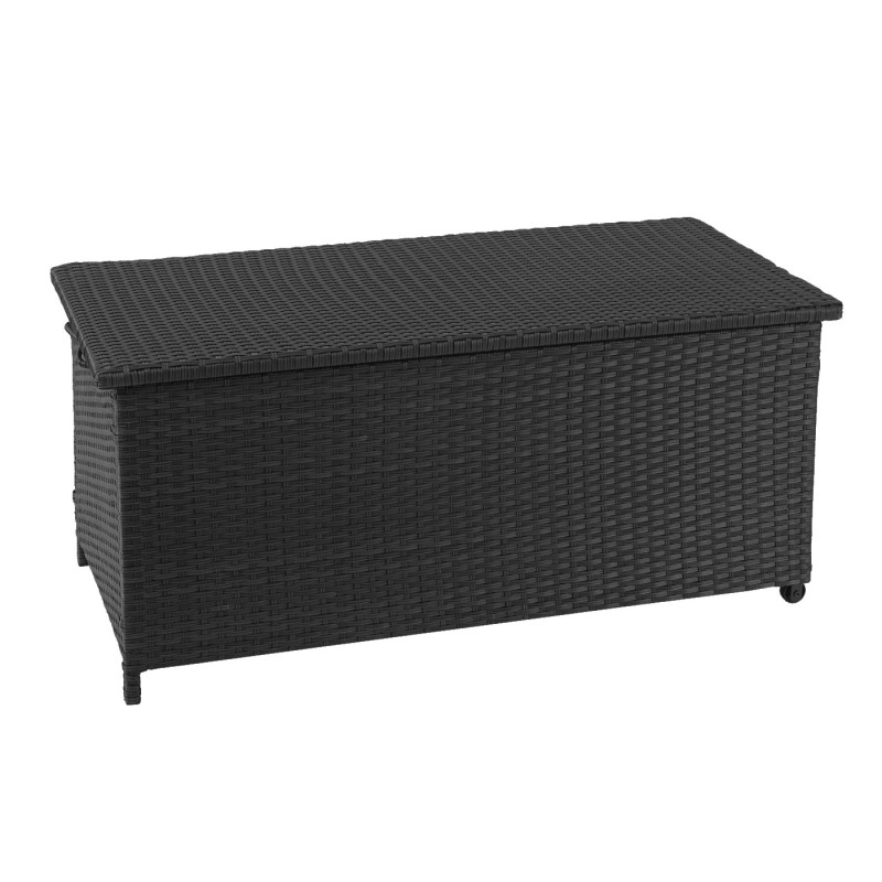 Coffre à coussins en polyrotin, coffre jardin - Premium noir, 63x135x52 cm, 320l