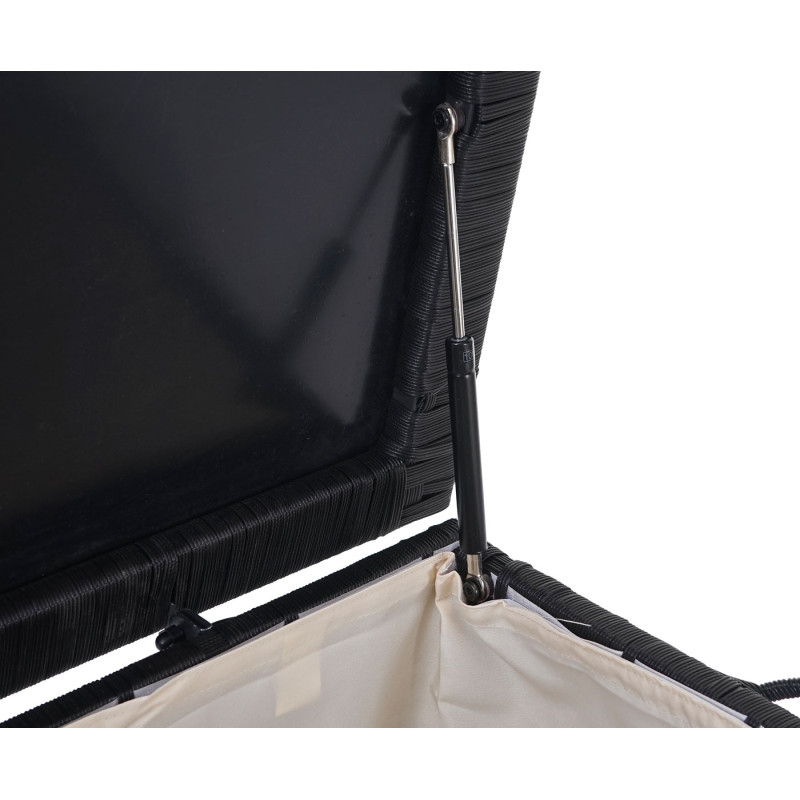 Coffre à coussins en polyrotin, coffre jardin - Premium noir, 63x135x52 cm, 320l