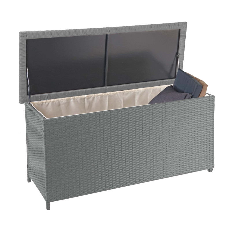 Coffre à coussins en polyrotin, coffre jardin - Premium gris, 63x135x52 cm, 320l