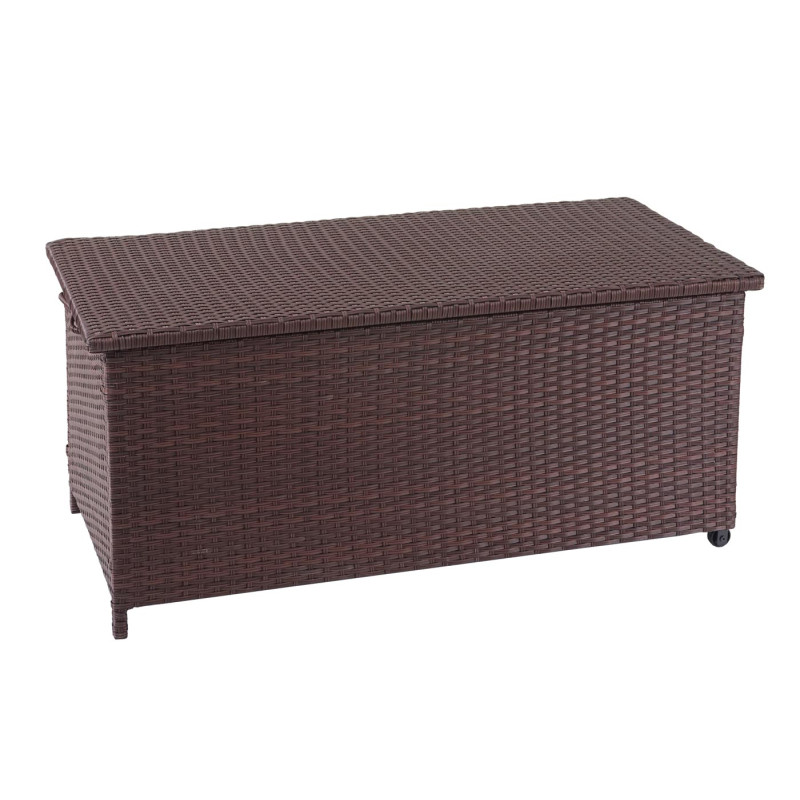 Coffre à coussins en polyrotin, coffre jardin - Premium marron, 63x135x52 cm, 320l