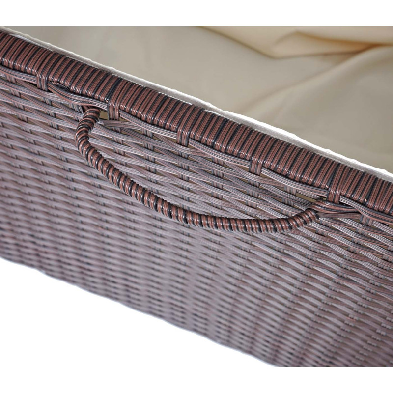 Coffre à coussins en polyrotin, coffre jardin - Premium marron, 63x135x52 cm, 320l