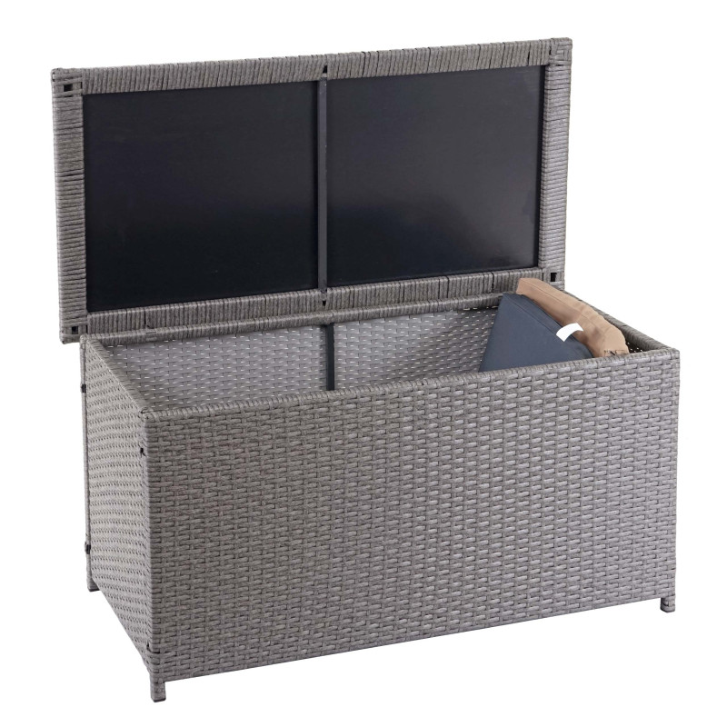 Coffre à coussins en polyrotin, coffre jardin - Basic gris, 51x115x59 cm, 250l