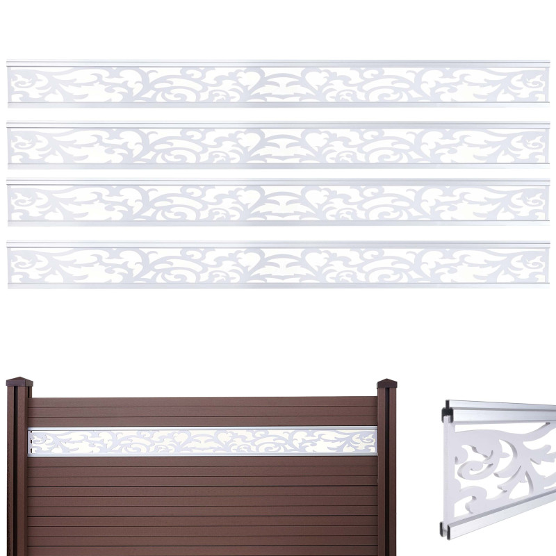 4x Panneau de décoration pour pare-vue en WPC Sarthe, 16x177 blanc