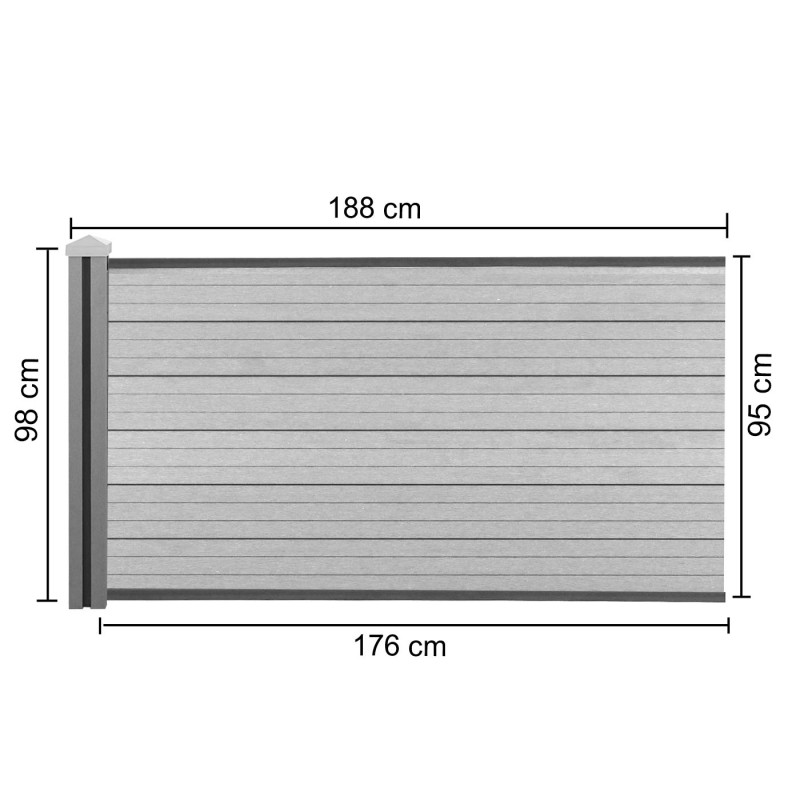 WPC pare-vue Sarthe, abat-vent, poteau en WPC - élément d'extension bas, 1,88m anthracite