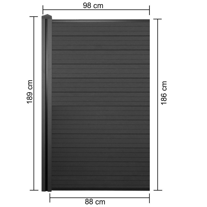 WPC pare-vue Sarthe, abat-vent, poteau en WPC - élément d'extension étroit, 0,98m anthracite