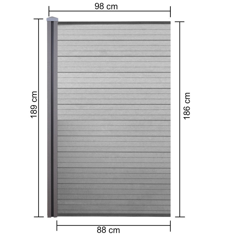 WPC pare-vue Sarthe, abat-vent, poteau en WPC - élément d'extension étroit, 0,98m gris