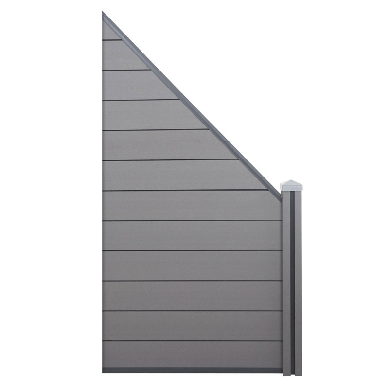 WPC pare-vue Sarthe, abat-vent, poteau en aluminium - élément d'extension biseauté vers gauche, 0,98m gris