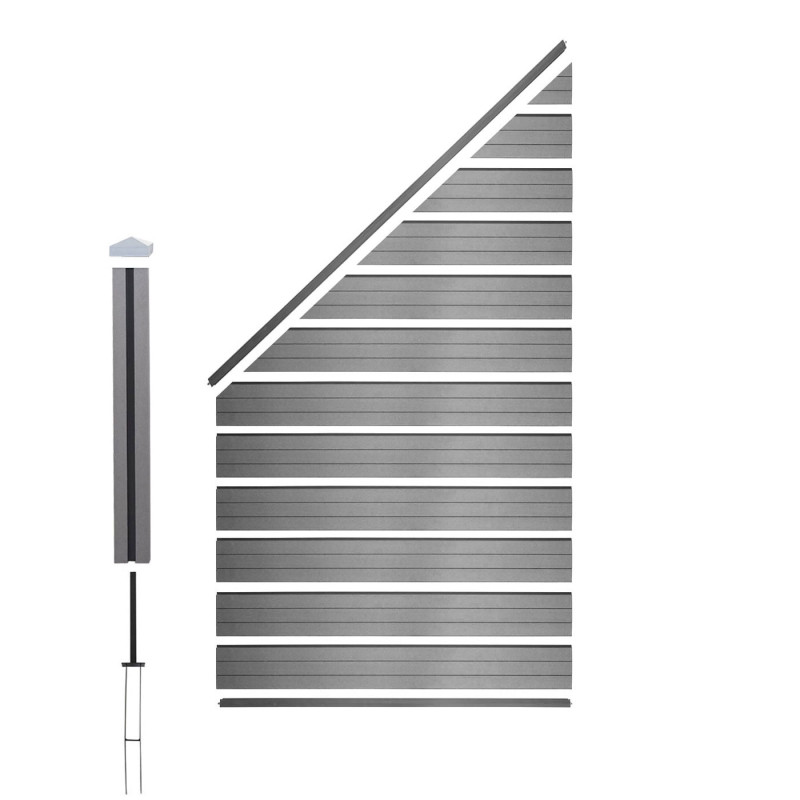 WPC pare-vue Sarthe, abat-vent, poteau en aluminium - élément d'extension biseauté vers gauche, 0,98m gris