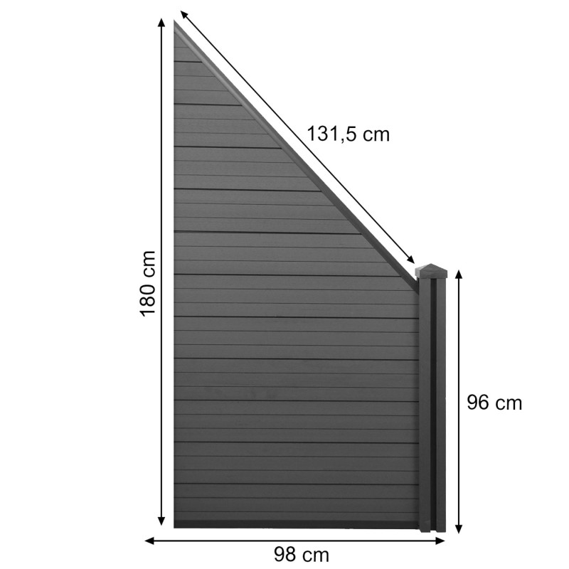 WPC pare-vue Sarthe, abat-vent, poteau en WPC - élément d'élargissement, biais à droite, 0,98m, anthracite
