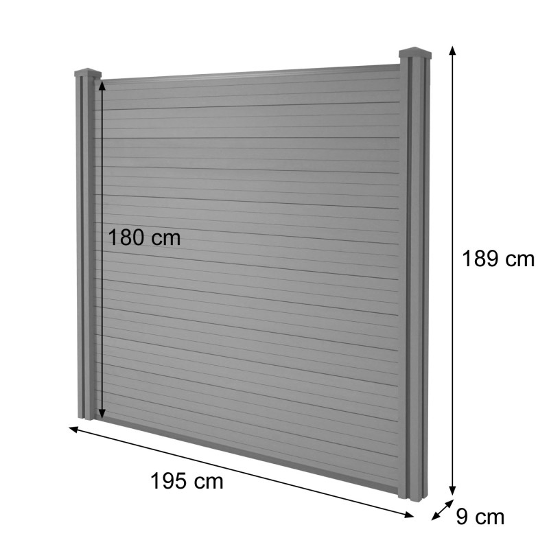 WPC pare-vue Sarthe, abat-vent, clôture, poteau en WPC - élément de base, 1,95m, anthracite