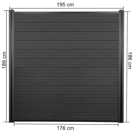 WPC pare-vue Sarthe, abat-vent, clôture, poteau en WPC - lot de 2, 3,76m, anthracite