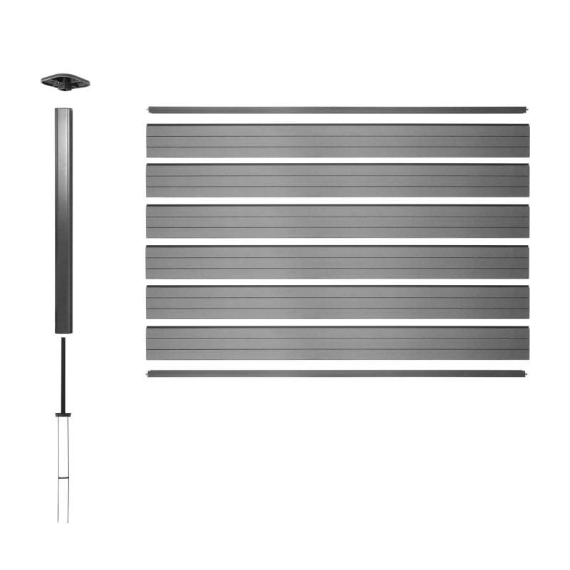WPC pare-vue Sarthe, abat-vent, poteau en aluminium - élément d'extension bas, 1,85m gris