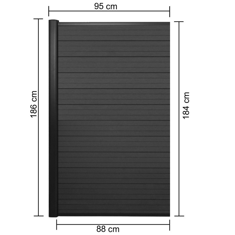 WPC pare-vue Sarthe, abat-vent, poteau en aluminium - élément d'extension étroit, 0,95m anthracite