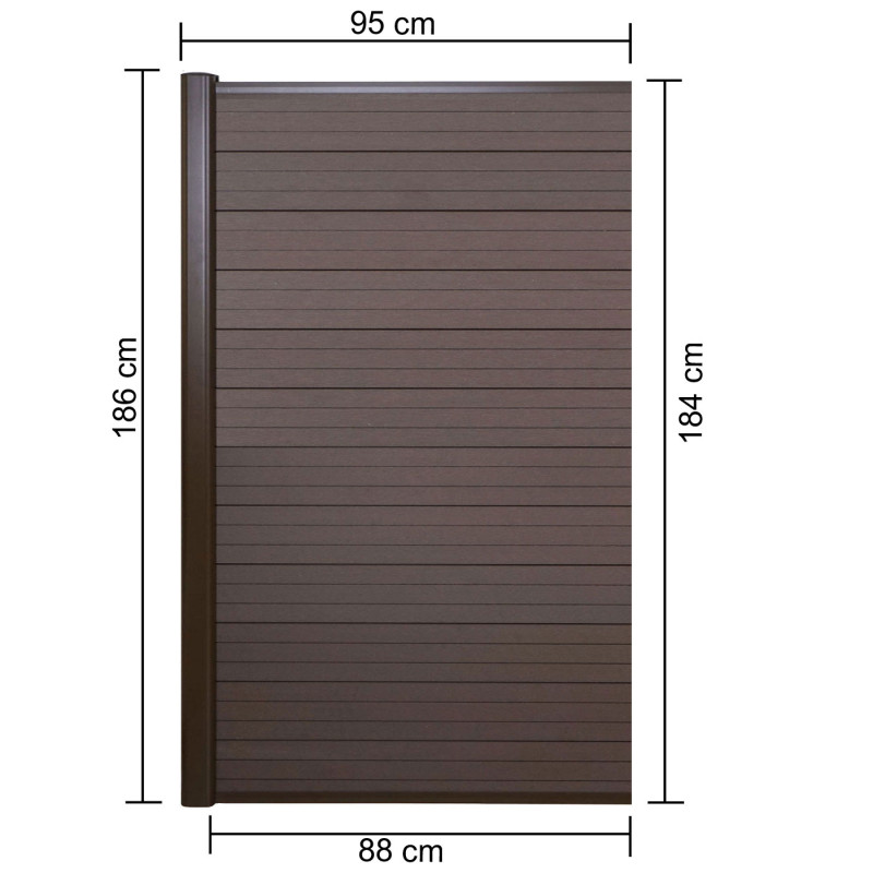 WPC pare-vue Sarthe, abat-vent, poteau en aluminium - élément d'extension étroit, 0,95m marron