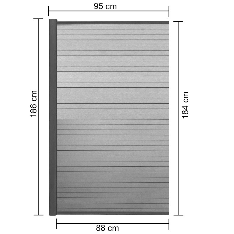 WPC pare-vue Sarthe, abat-vent, poteau en aluminium - élément d'extension étroit, 0,95m gris