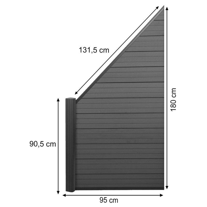 WPC clôture Sarthe, pare-vue, poteau en alu - élément d'extension biseauté vers la gauche, 0,95m, anthracite