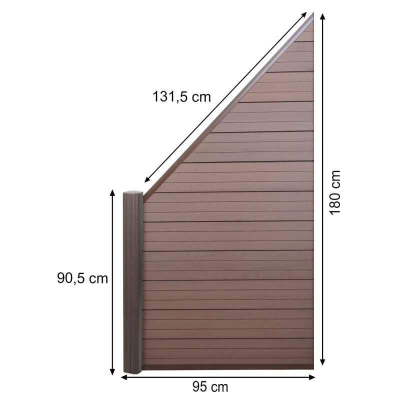 WPC pare-vue Sarthe, abat-vent, poteau en aluminium - élément d'extension biseauté vers gauche, 0,95m marron