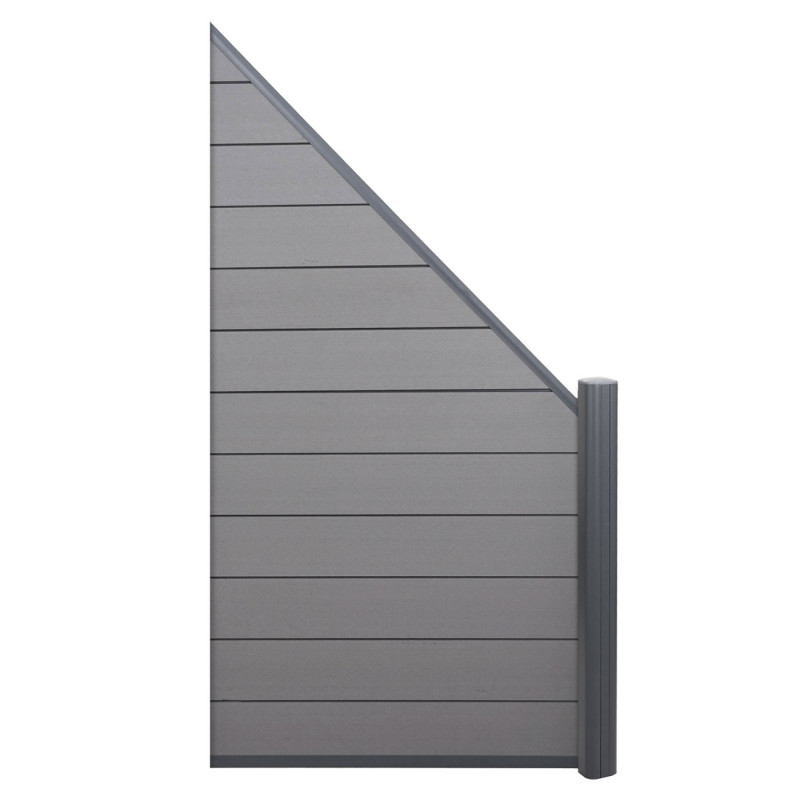 WPC pare-vue Sarthe, abat-vent, poteau en aluminium - élément d'extension biseauté vers gauche, 0,95m gris