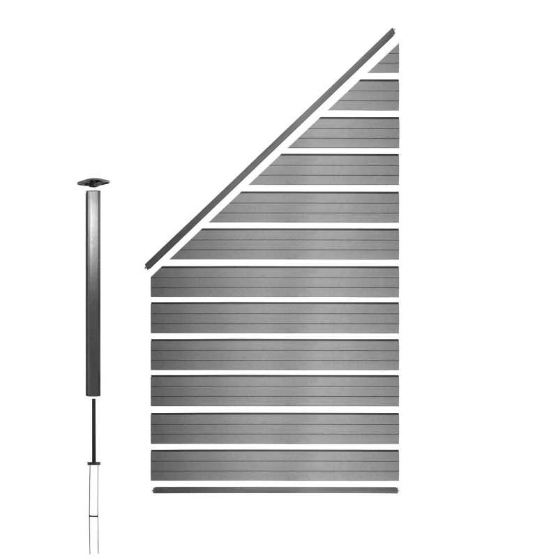 WPC pare-vue Sarthe, abat-vent, poteau en aluminium - élément d'extension biseauté vers gauche, 0,95m gris