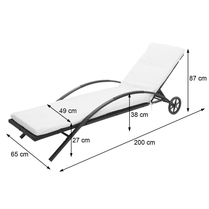 2x Chaises longues en polyrotin - gris, coussins gris foncé