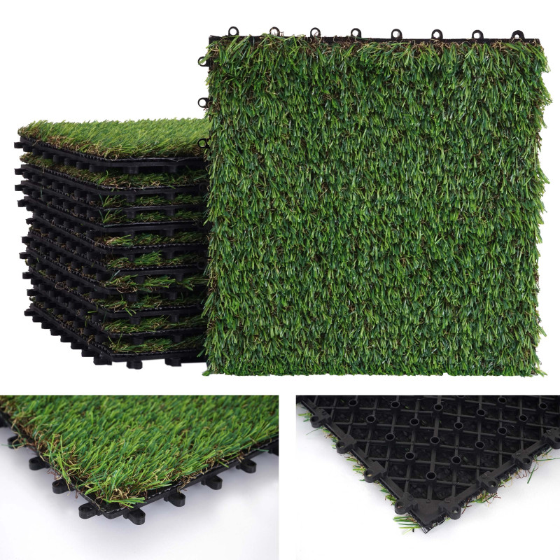 Carreau d'herbe WPC-E13, carrelage à pelouse, tapis de gazon, balcon/terrasse, 11pièces à 30x30cm