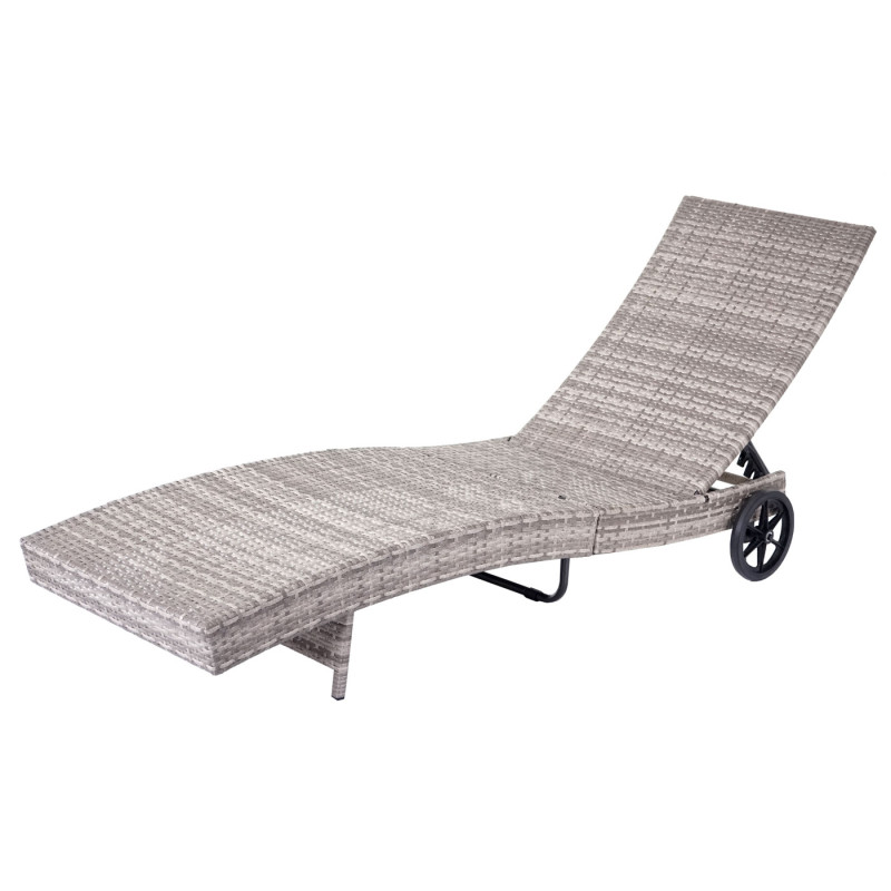 Chaise longue en polyrotin - gris, coussin gris foncé