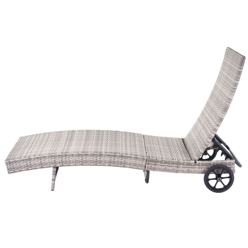Chaise longue en polyrotin - gris, coussin gris foncé