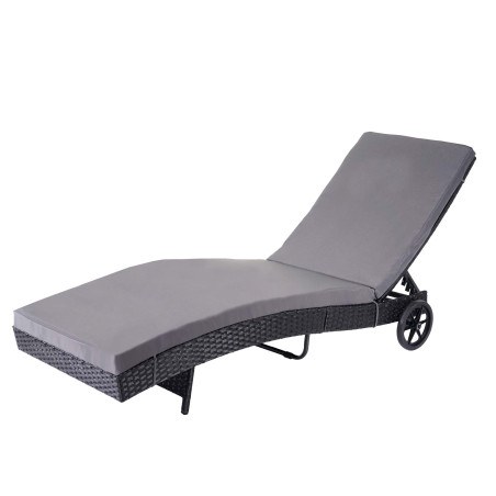 Chaise longue en polyrotin - anthracite, coussin gris foncé