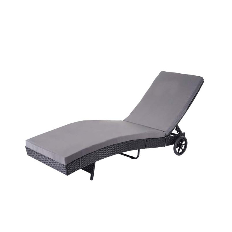 Chaise longue en polyrotin - anthracite, coussin gris foncé