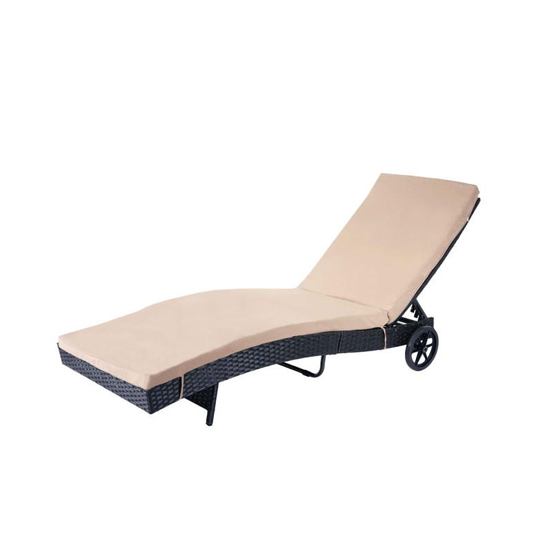 Chaise longue en polyrotin - anthracite, coussin beige
