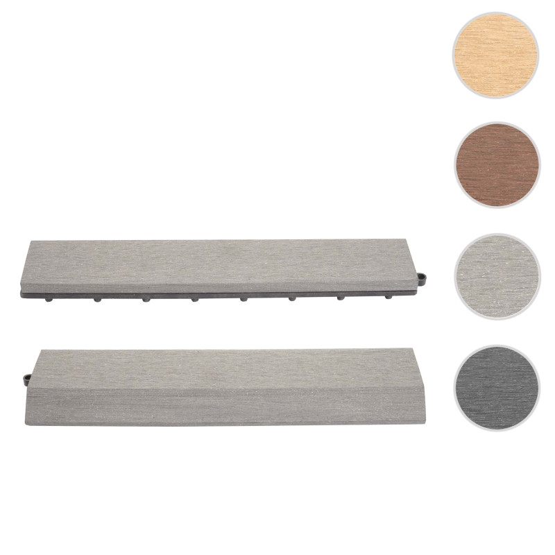 2x bande de rive pour dalle de sol WPC Rhone aspect bois balcon/patio - gris sans crochets