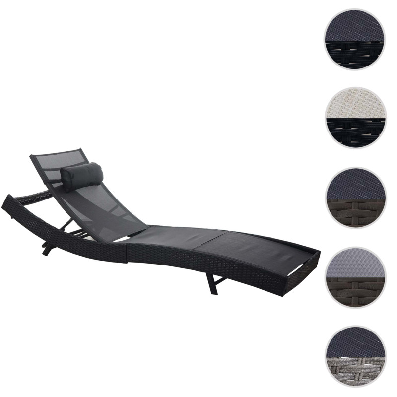 Chaise longue Savannah en polyrotin, transat de jardin - gris, textilene noir