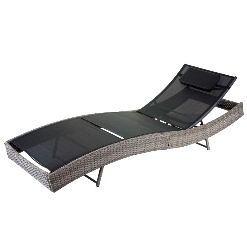 Chaise longue Savannah en polyrotin, transat de jardin - gris, textilene noir