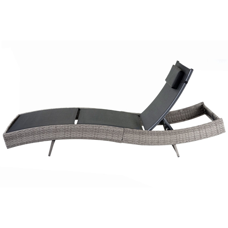 Chaise longue Savannah en polyrotin, transat de jardin - gris, textilene noir