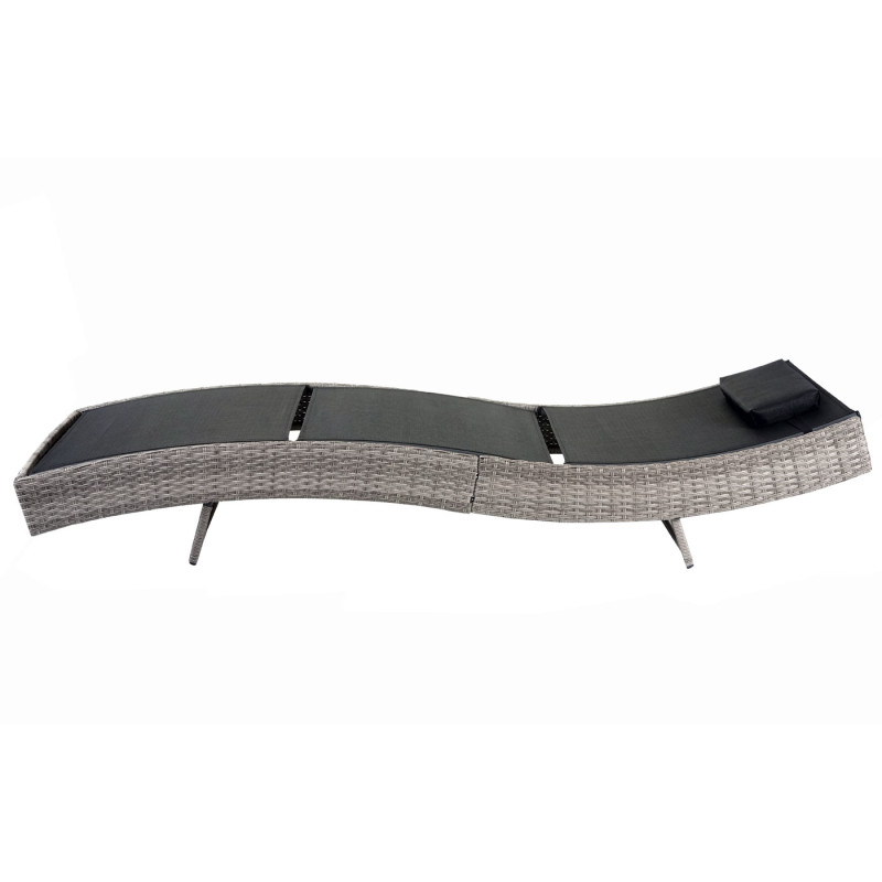 Chaise longue Savannah en polyrotin, transat de jardin - gris, textilene noir