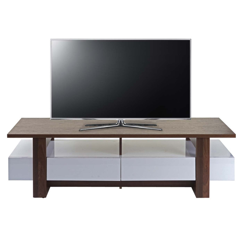 Rack TV table de télévision, armoire, lowboard, structure 3D, aspect noix, poli fin 46x150x45cm
