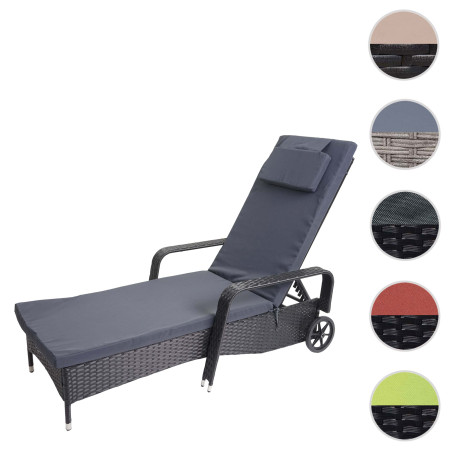 Chaise longue Carrara en polyrotin, transat de jardin, aluminium - gris, coussin gris foncé