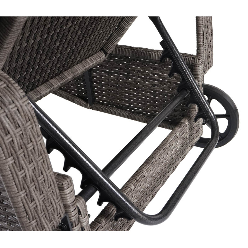 Chaise longue Carrara en polyrotin, transat de jardin, aluminium - gris, coussin gris foncé