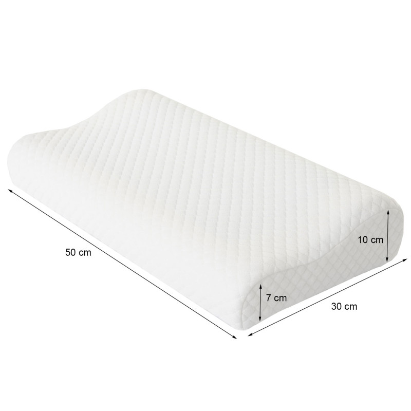 Coussin de nuque avec gel, oreiller, appui-tête, oreiller de support, mousse memory 50x30x10cm - blanc