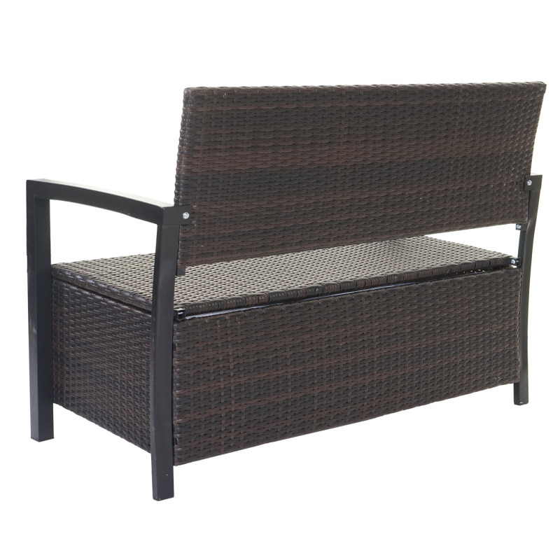 Banc de jardin en polyrotin banquette avec compartiment de rangement - marron, coussins verts