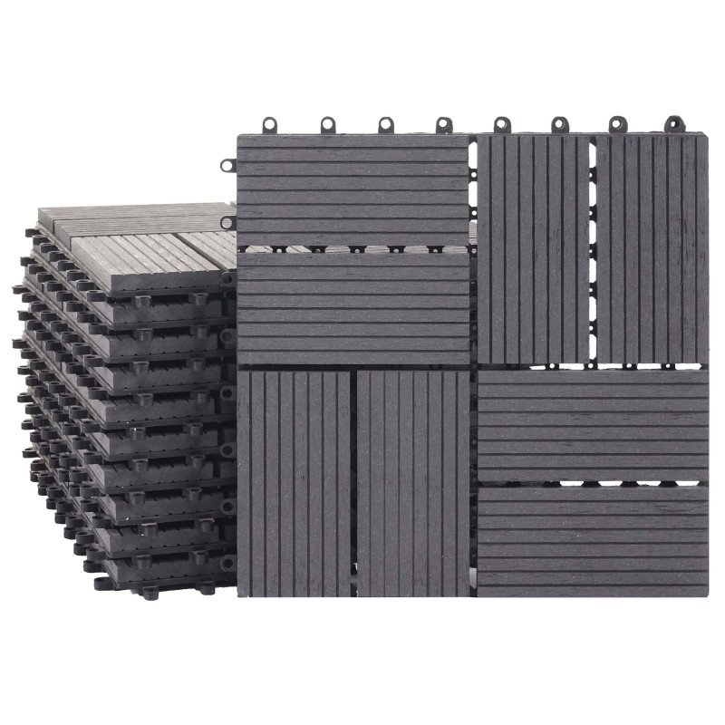 Carreaux en WPC Rhone, aspect bois pour terrasse,11 carreaux à 30x30cm1m² - Premium, anthracite rectangulaire