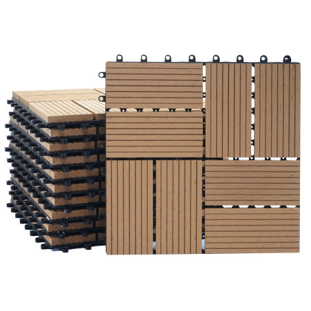 Carreaux en WPC Rhone, aspect bois pour terrasse, 11 carreaux à 30x30cm 1m² - Premium, teak rectangulaire