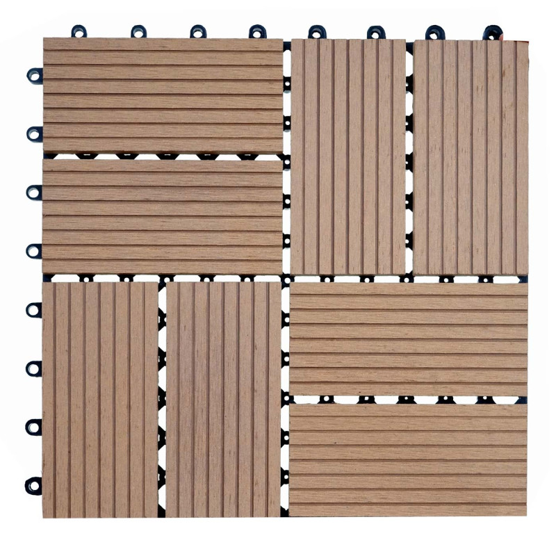 Carreaux en WPC Rhone, aspect bois pour terrasse, 11 carreaux à 30x30cm 1m² - Premium, teak rectangulaire