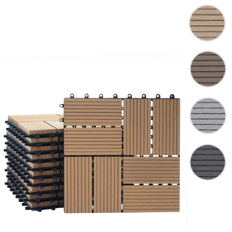 Carreaux en WPC Rhone, aspect bois pour terrasse, 11 carreaux à 30x30cm 1m² - Premium, teak rectangulaire