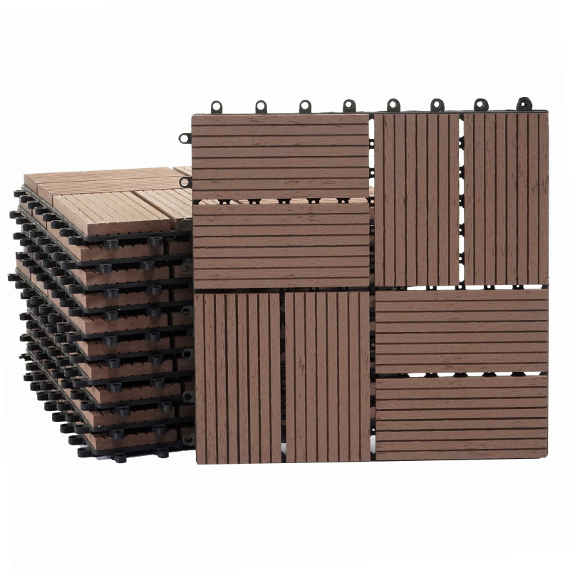 Carreaux en WPC Rhone, aspect bois pour terrasse, 11 carreaux à 30x30cm 1m² - Premium, coffee rectangulaire